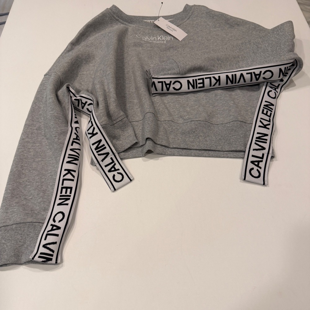 Calvin Klein Performance Logo Tape Cropped Sweatshirt Grey XL NWT